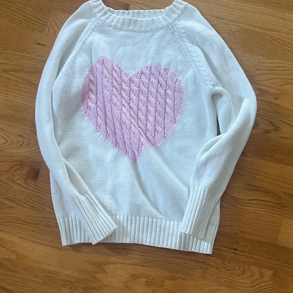 Unk White Sweater with Pink Heart Accent